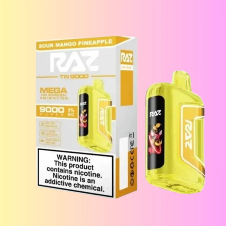 Pineapple RAZ RAZ TN9000 12ML 9000 PUFFS DISPOSABLE VAPE (SOUR MANGO PINEAPPLE - FLAVOR Sour Mango Pineapple Raz Pineapple RAZ RAZ TN9000 12ML 9000 PUFFS DISPOSABLE VAPE (SOUR MANGO PINEAPPLE - FLAVOR Sour Mango Pineapple Raz